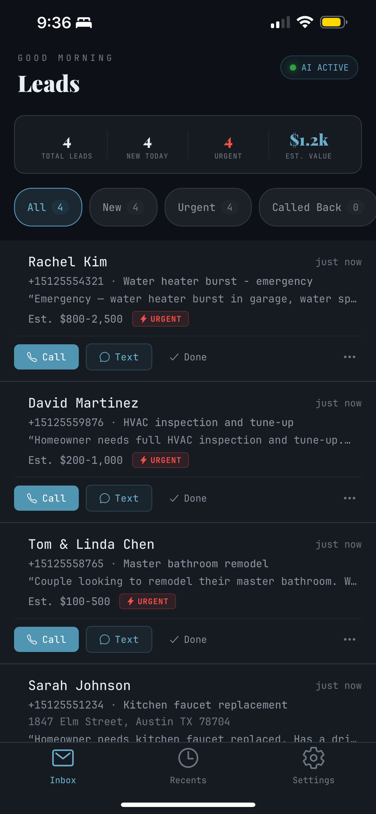 Sulla AI Inbox — leads captured by your AI assistant